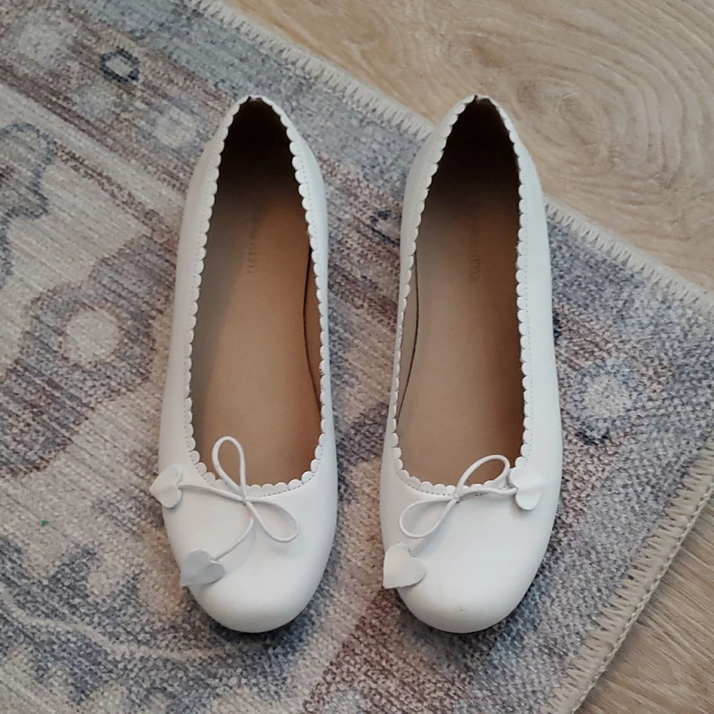 Elephantito Girls Scalloped Ballerina Flats Slip-on Shoes White Sz3